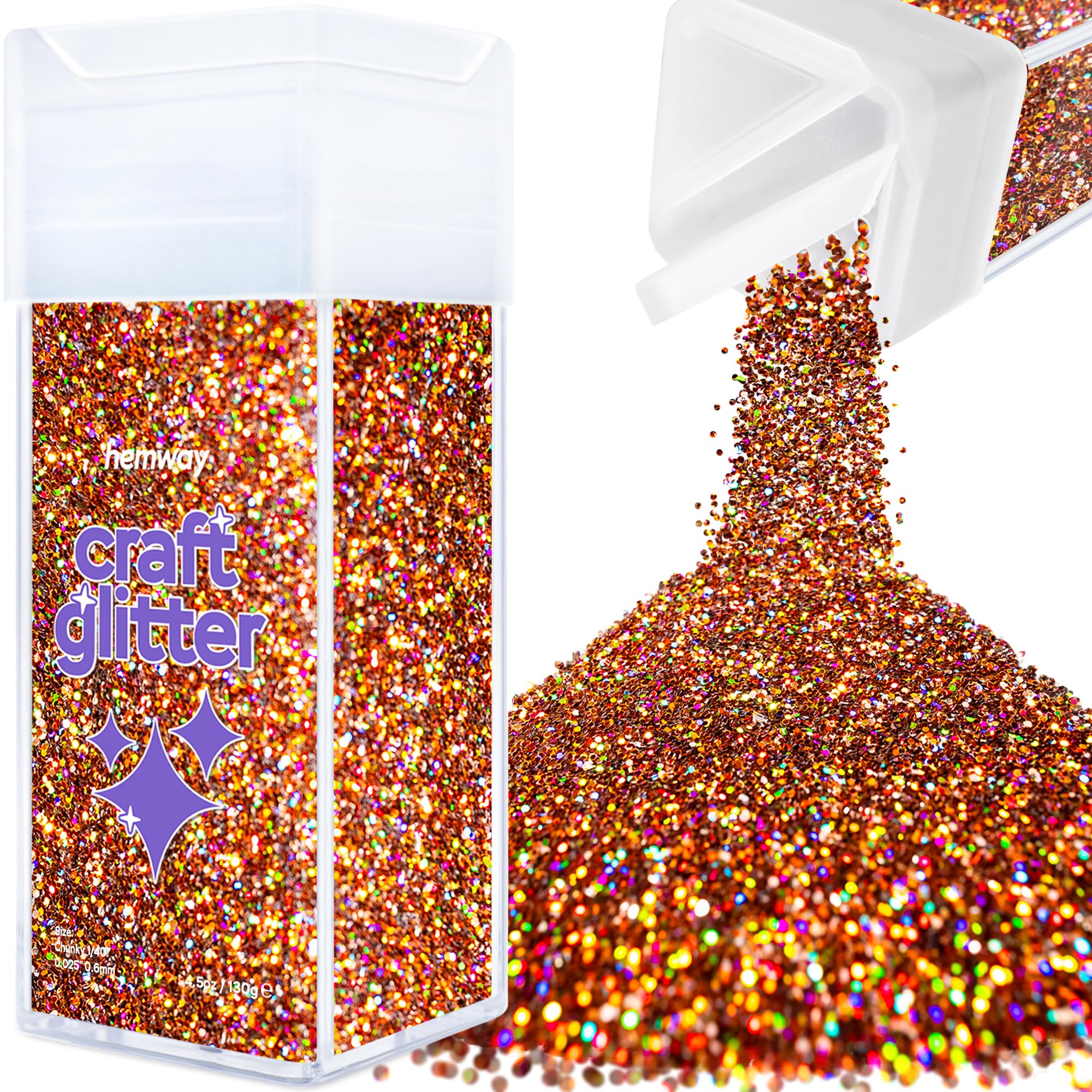 Hemway Glitter Shaker Bronze Brown Holographic 110g Chunky, Craft Glitter Shaker for Resin & Epoxy Crafts, Christmas Art Supplies, Nail, Body, Face, Eye, Festival, Crafting, Slime, Sparkle