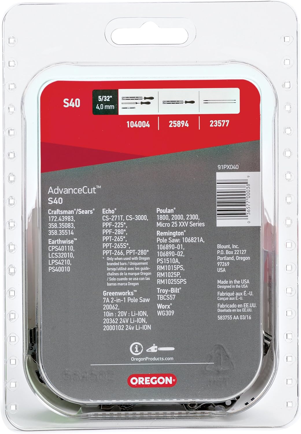 Oregon S40 AdvanceCut 10-Inch Chainsaw Chain, Fits Craftsman, Poulan, Remington: Garden & Outdoor