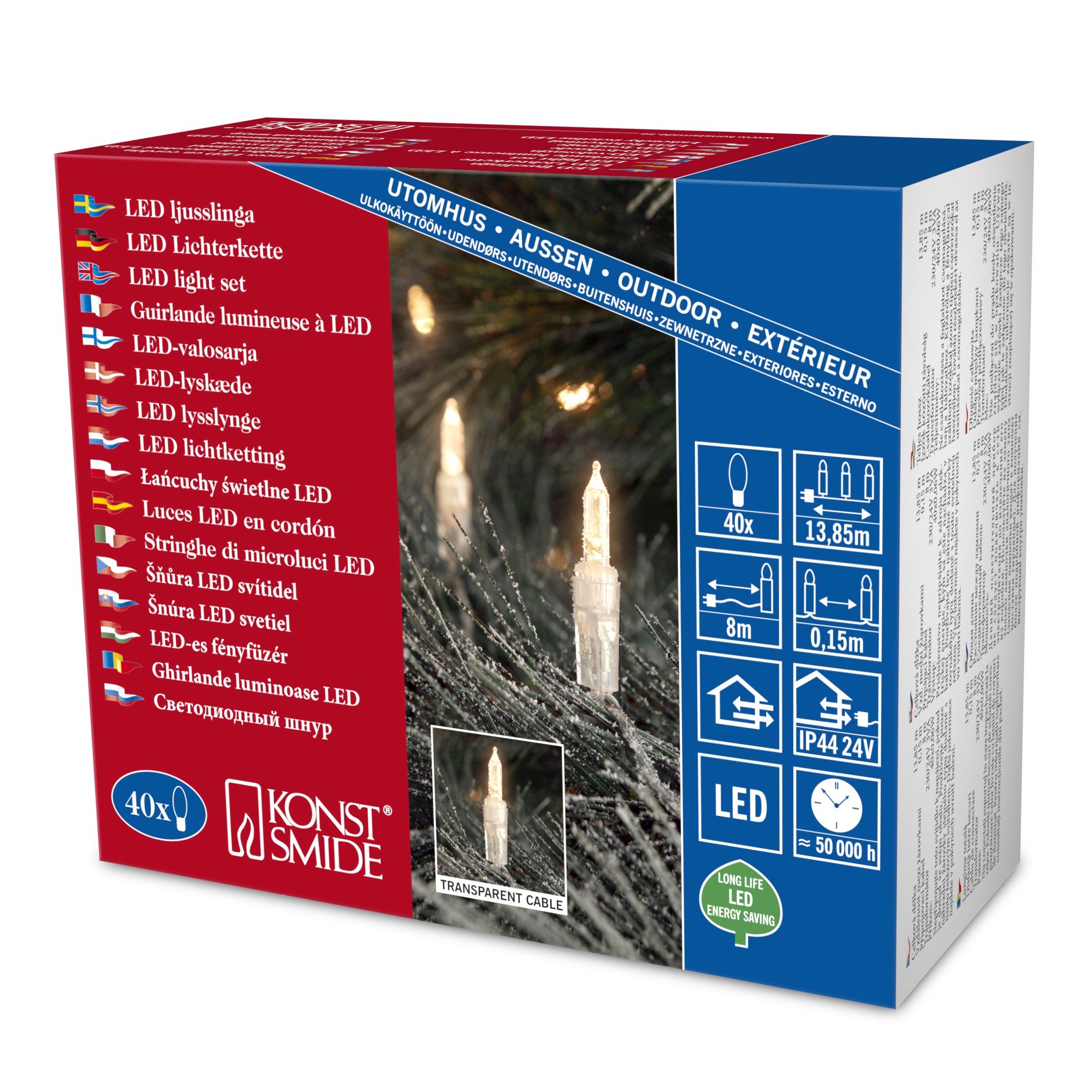 Konstsmide Christmas Lights LED Light Sets Traditional Style Static Fairy Lights / Outdoor or Indoor (IP44) / 40 Warm White Diodes / Transparent Cable String Lights 6004-103EE