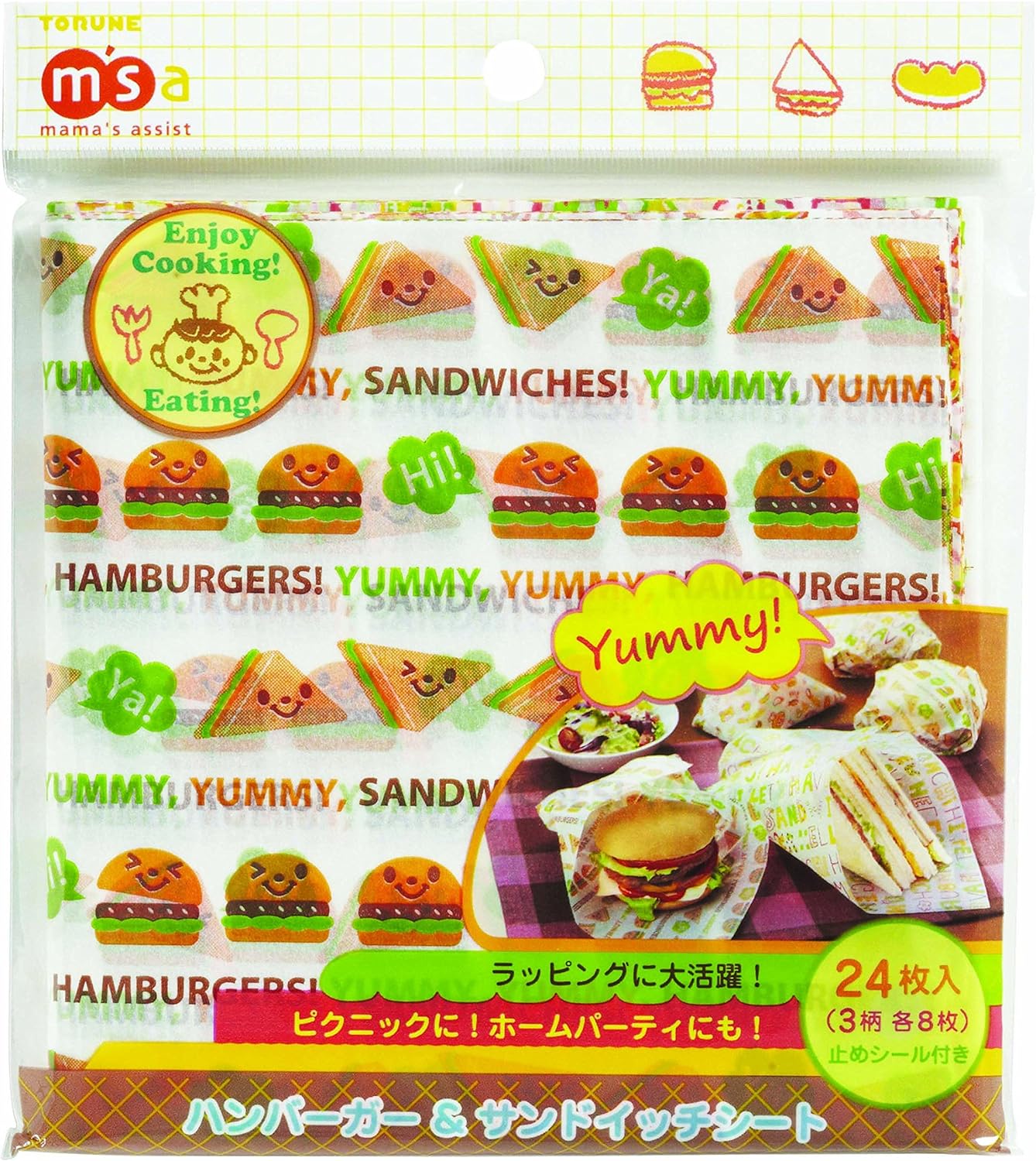 Amazon トルネ ハンバーガー サンドイッチシート 24枚入 3柄各8枚 弁当デコレーション用品 オンライン通販