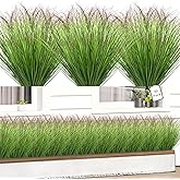 10 Bundles Fake Grass Plants Artificial Plants Outdoor Faux Plants Tall Shrubs Wheat Grass Greenery Stems UV Resistant Onion Grss For Outside Planters Indoor Room Vase Home Decor（Green Red Tail）