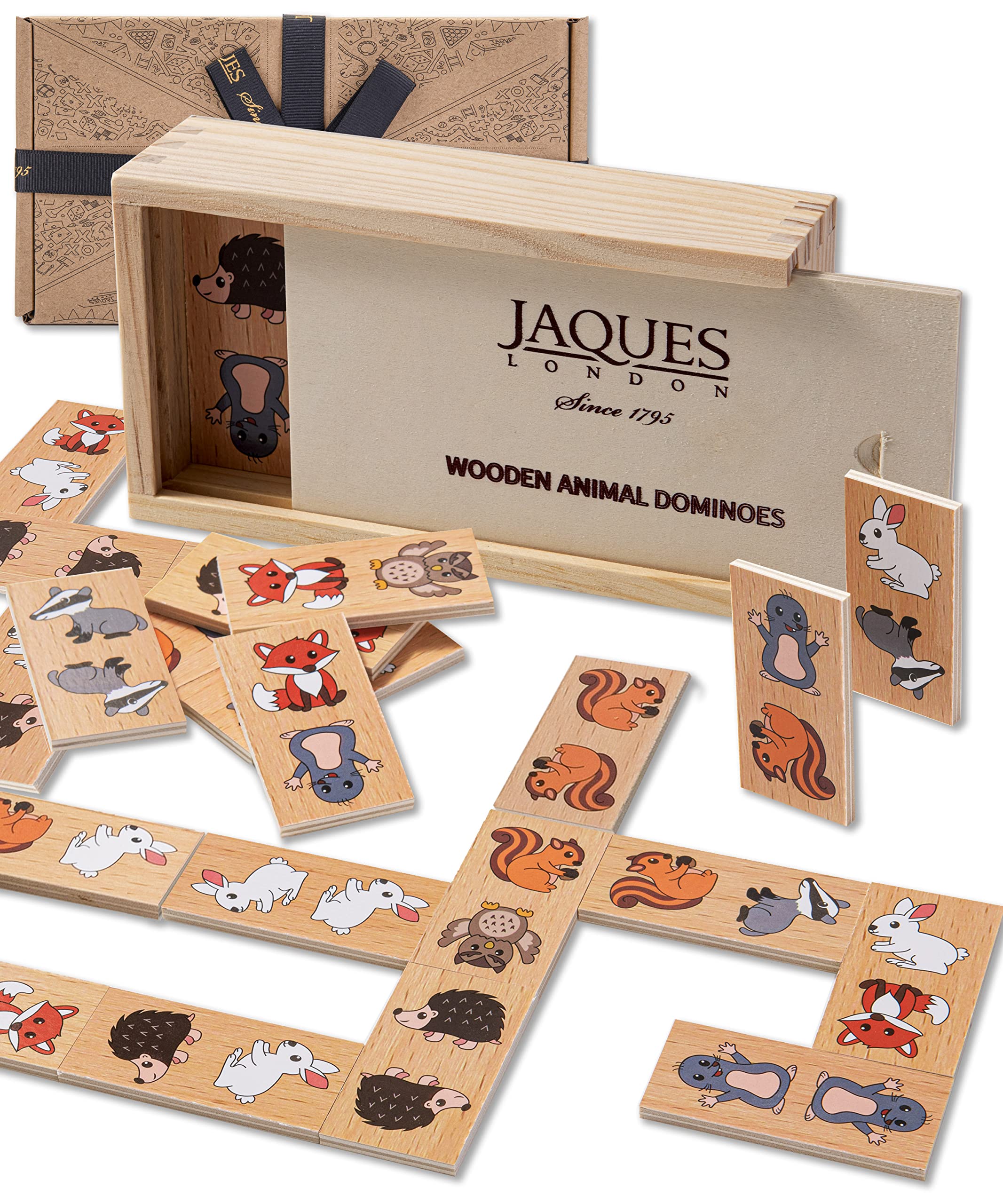 Jaques of London Wooden Animal Dominoes for Children |Fun Early Years Kids Dominoes Games for 1 2 3 4 Year Olds + | Wooden Toys and Games | Since 1795