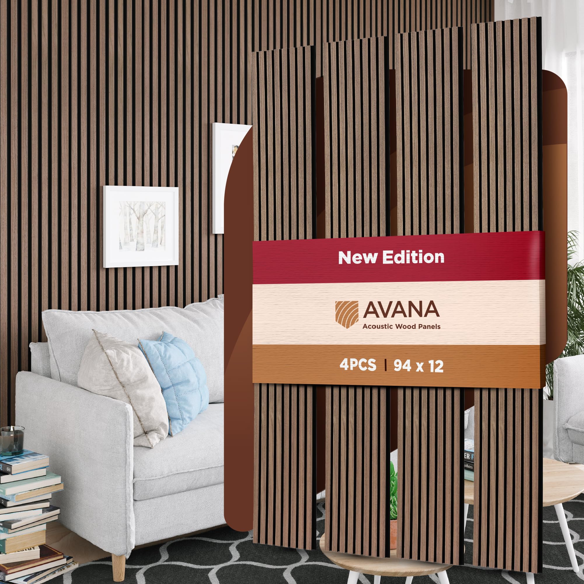 Photo 1 of Avana Acoustic Wood Wall Panels – 94.4 X 12.6 Inch Walnut Acoustic Panels 4 PCs – Wall Panels For Interior Wall Decor For Homes, Offices, Studios – Sturdy And Durable Wood Panels For Wall