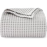 EGOHOME 100% Cotton Queen Size Blankets for Bed,Soft Jacquard Waffle Weave Blanket,Lightweight and Breathable Unique Dual-Tone Texture Cotton Blanket for All Seasons-Sleet Grey,90 x 90 Inches