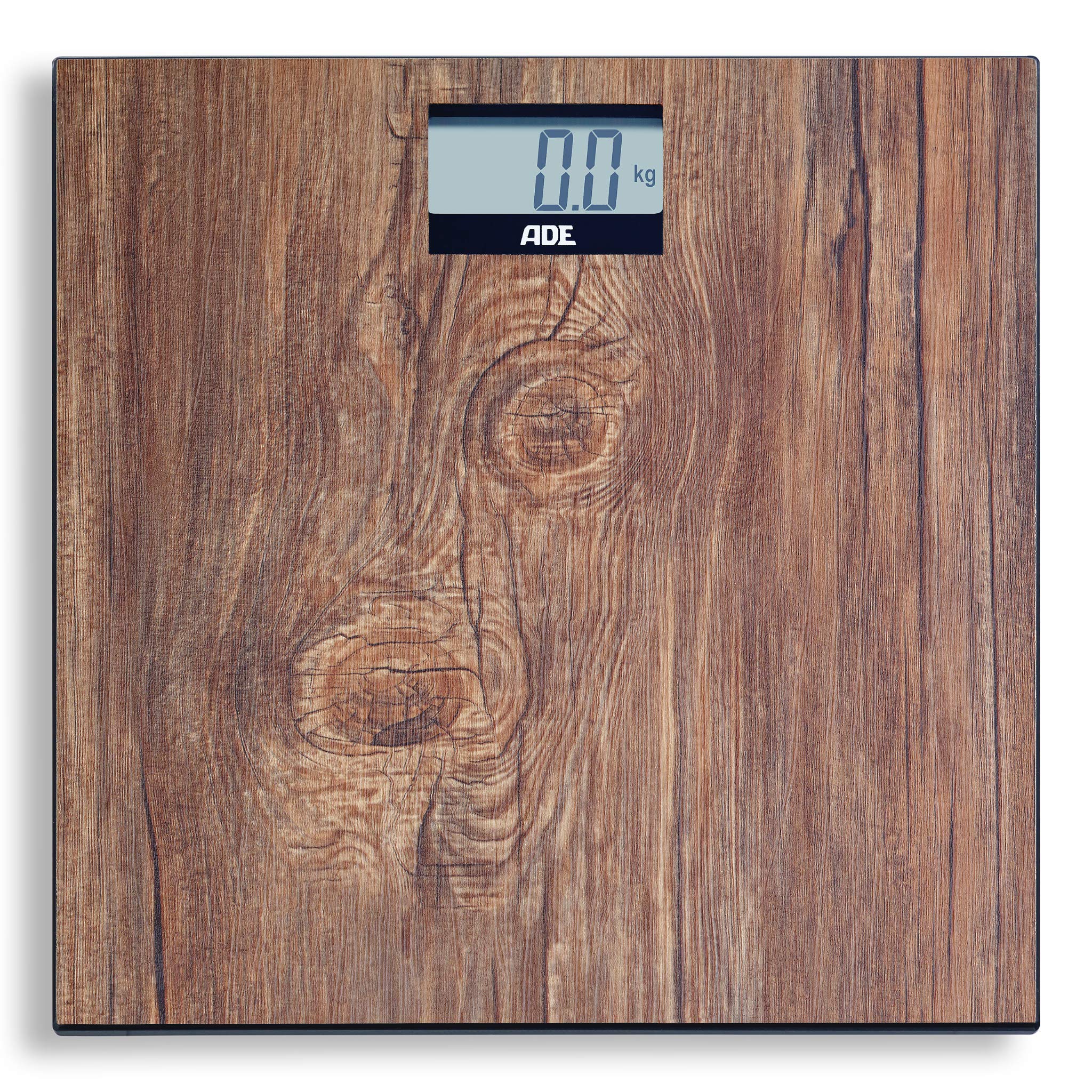 ADE Digital Body Scales in Cosy Wood Look Large Display Non-Slip Weighing Surface Made of Safety Glass Accurate Weighing Results