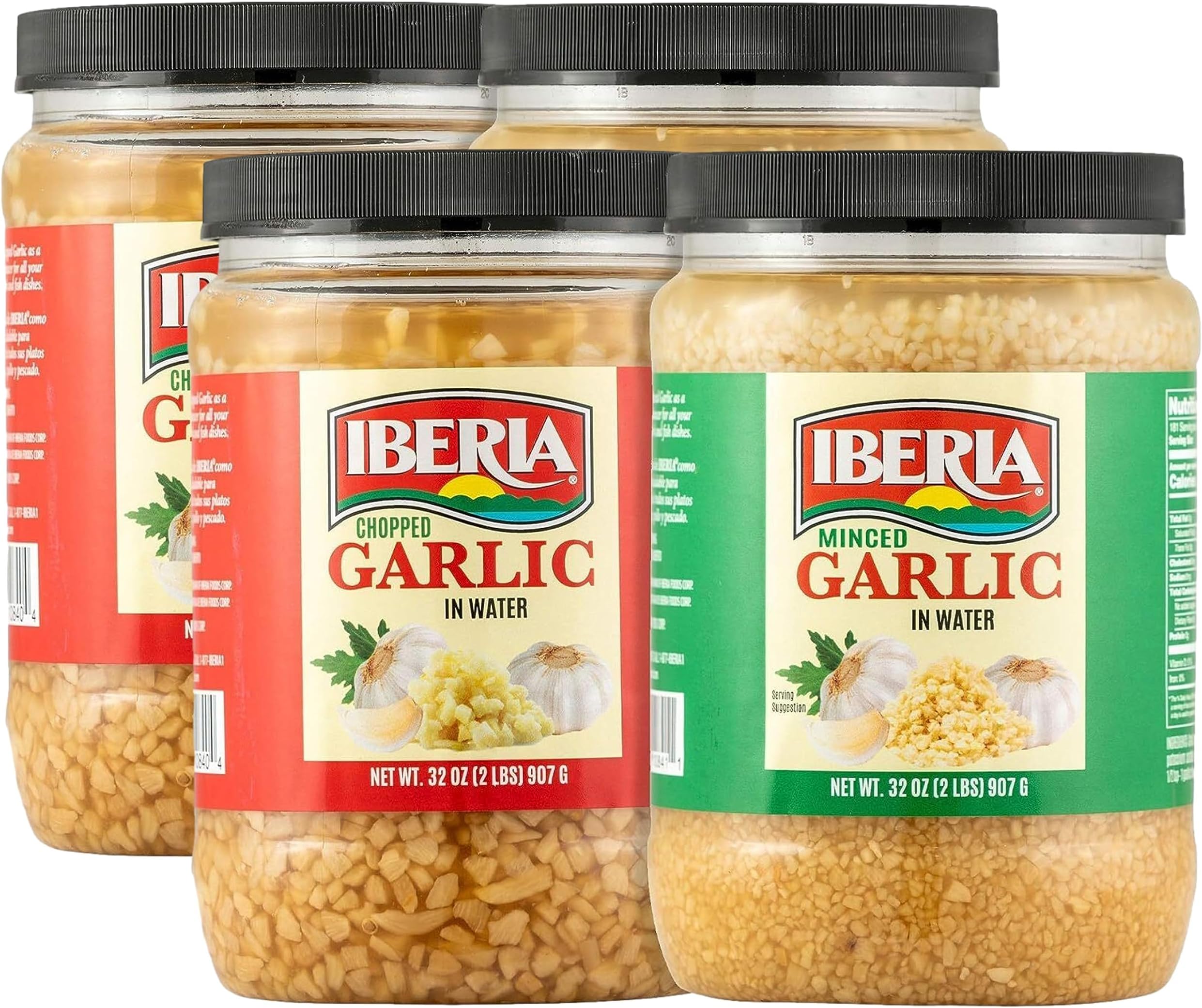 2 x Iberia Minced Garlic In Water, 32 oz + 2 x Iberia Chopped Garlic in Water, 32 oz (Pack of 4