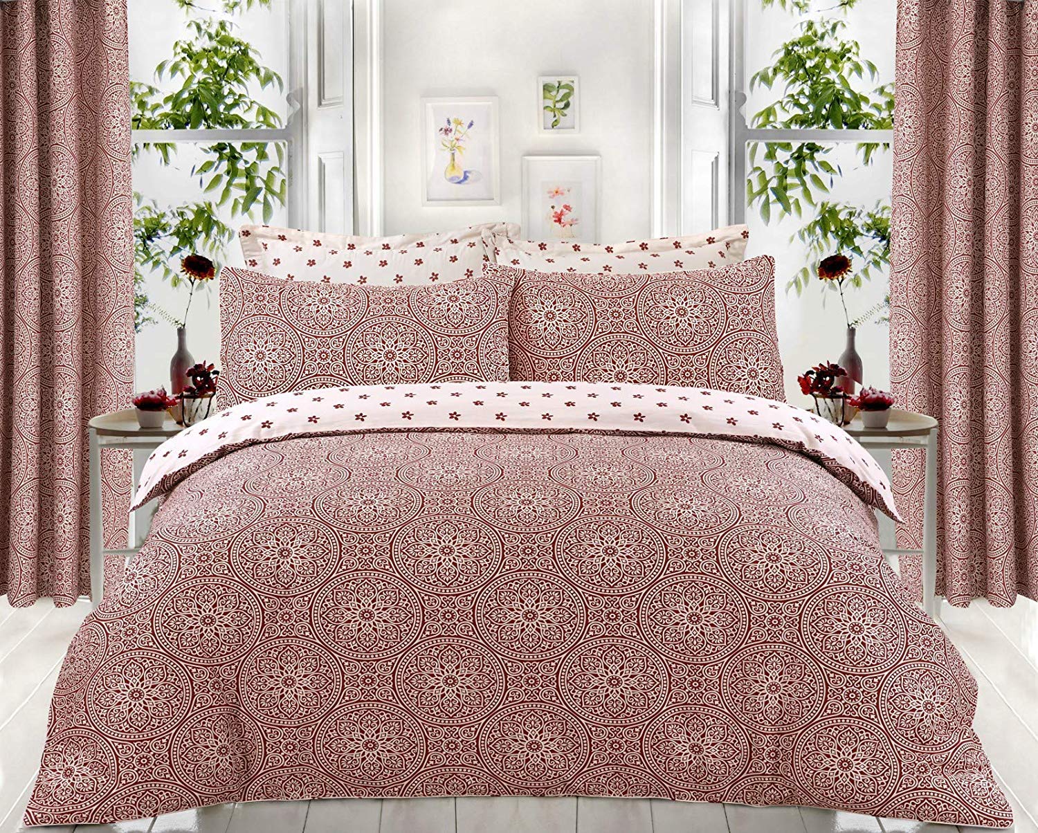 Indus Textiles 100% Egyptian Cotton 220 Thread Duvet Cover Set Easy Care Reversible Printed Hotel Quality Duvets, Juliet - Super King