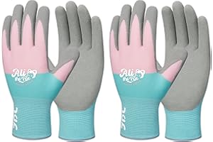 JDL Gardening Gloves for Women Men 2 Pairs Rubber Coated Yard Garden Gloves Outdoor Protective Work Gloves with Grip,Pink,Large