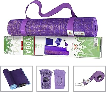 YogiMall Natural Jute Yoga Mat Kit - Ultimate Gift Set for Yoga & Fitness Lovers - Includes Reversable Yoga Mat, Non-Slip Socks, Stretching Strap & ...