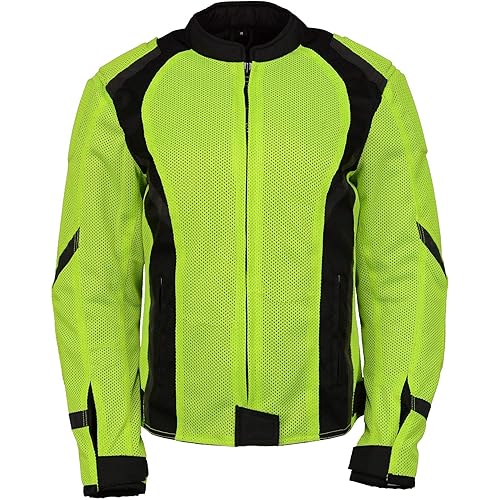 M Boss Motorcycle Apparel BOS22705 Ladies Hi Vis Green Mesh Racer Jacket with Open Neck - Medium