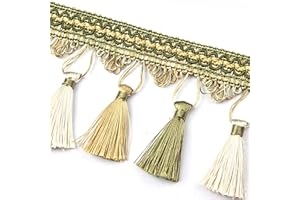 BEL AVENIR Tassel Fringe Trim 6.5 Yard x 3.54 Inches Luxury Hand Knitting Tassel Fringing Trimmings (Green)