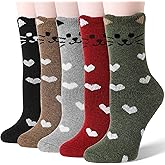 EBMORE Merino Wool Cat Socks for Women Thermal Winter Warm Thick Cute Fun Cozy Crew Socks 5 Pairs