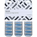 Amazon Brand - Solimo 5-Blade Razor Refills for Men with Dual Lubrication and Precision Beard Trimmer, 12 Cartridges (Fits So