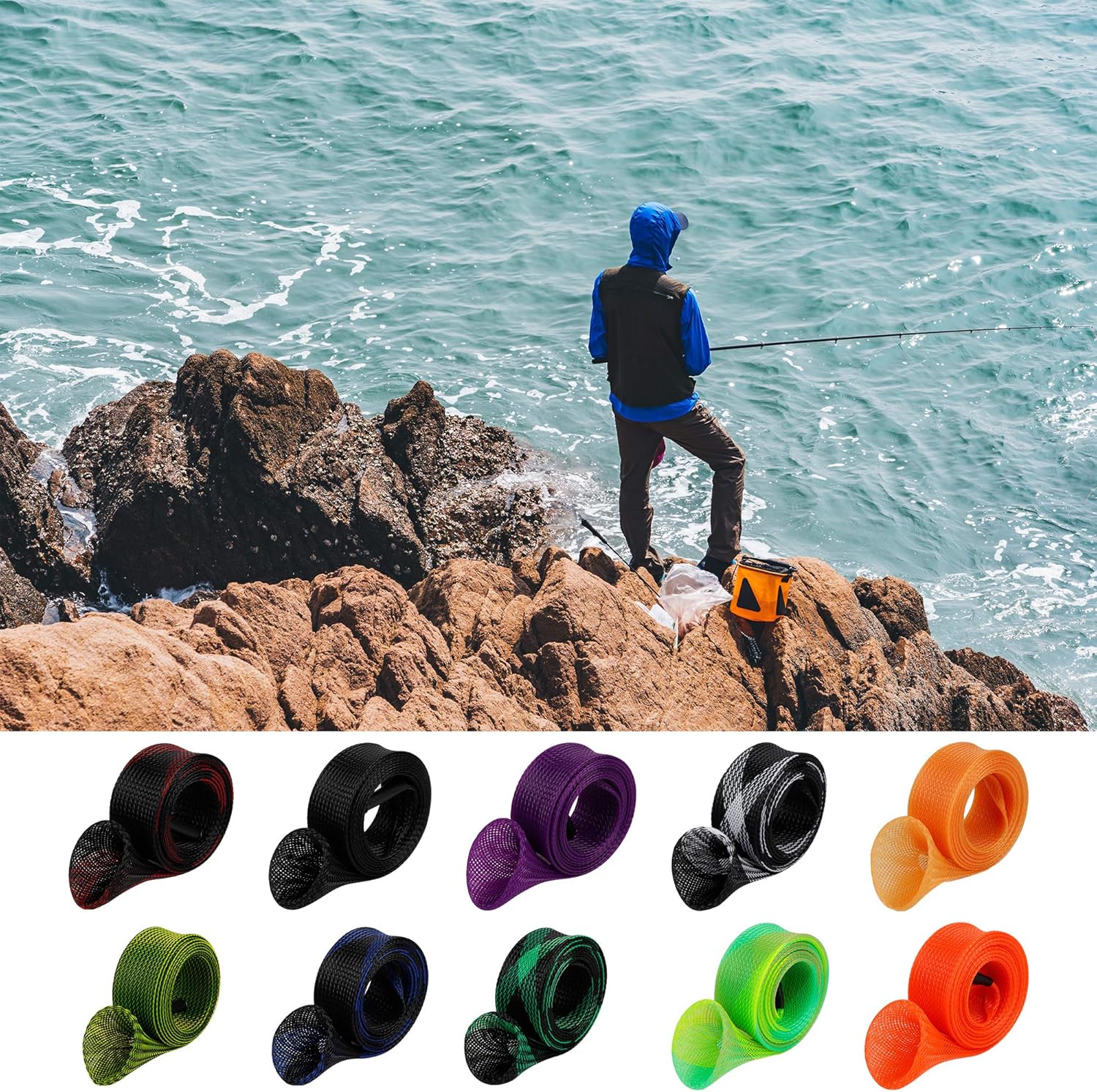 10Pcs Rod Sock Fishing Rod Sleeve Rod Cover Braided Mesh Rod Protector Pole Gloves Fishing Tools. Flat or Pointed End/Spinning or Casting Rods. for Casting Sea Fishing Rod/Spinning Fishing Rod : Sports & Outdoors