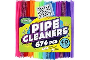 CARL & KAY SUPPLY CO. Carl & Kay 600 Pipe Cleaners & 74 Googly Eyes - Chenille Stems Craft - Colorful Pipe Cleaners for Kids - Bulk Soft Fuzzy Stems