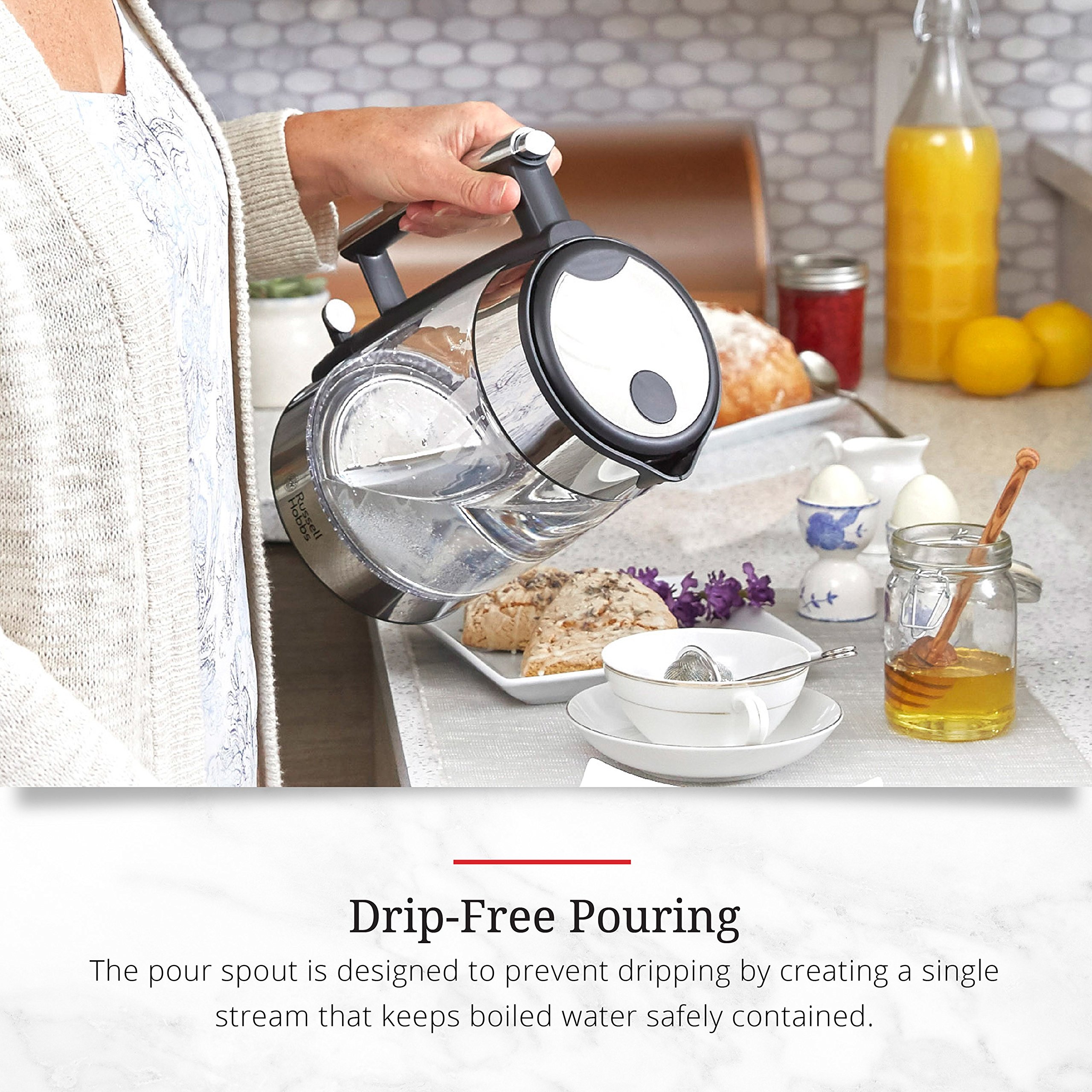 Russell Hobbs Glass 1.7L Electric Kettle, Silver Stainless Steel