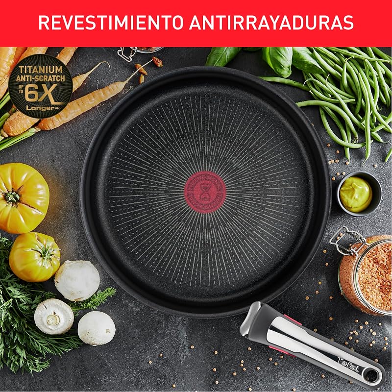 Tefal ingenio unlimited on - conjunto de 2 frigideiras + pega amovível: frigideiras 22 e 26 cm, pega intercambiável, frigideiras antiaderentes, revestimento titânio, termo-sinal, cor preto — foto 5 de 8