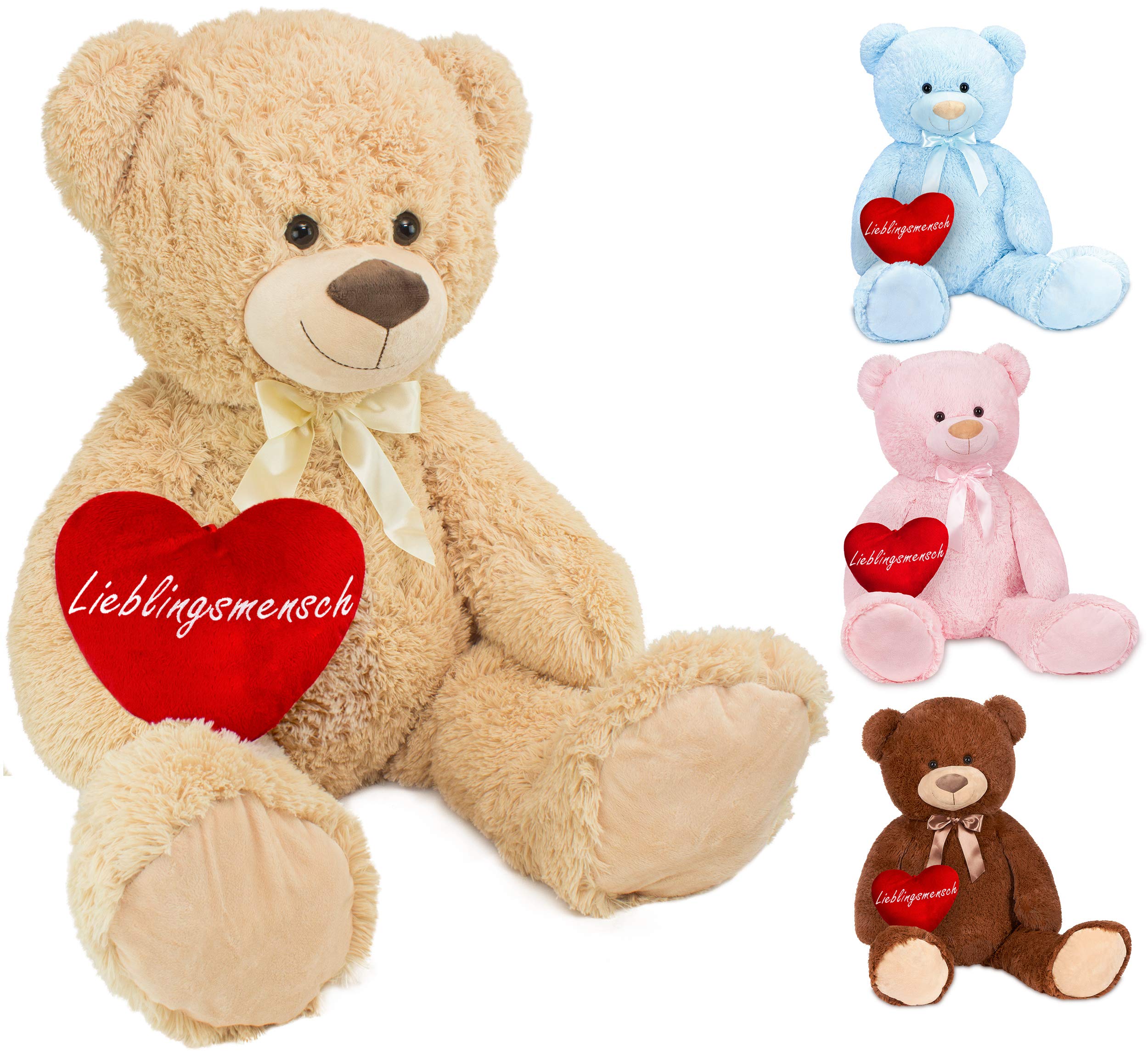 BRUBAKER XXL Teddy Bear 40 Inches (100 Cm) Tall Beige With A Lieblingsmensch Heart Soft Toy
