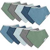 Muslin Baby Bibs for Boys Girls,10 Pack Super Absorbent Baby Bandana Drool Bibs Set for Teething and Drooling,100% Cotton Soft for Infant,Newborn