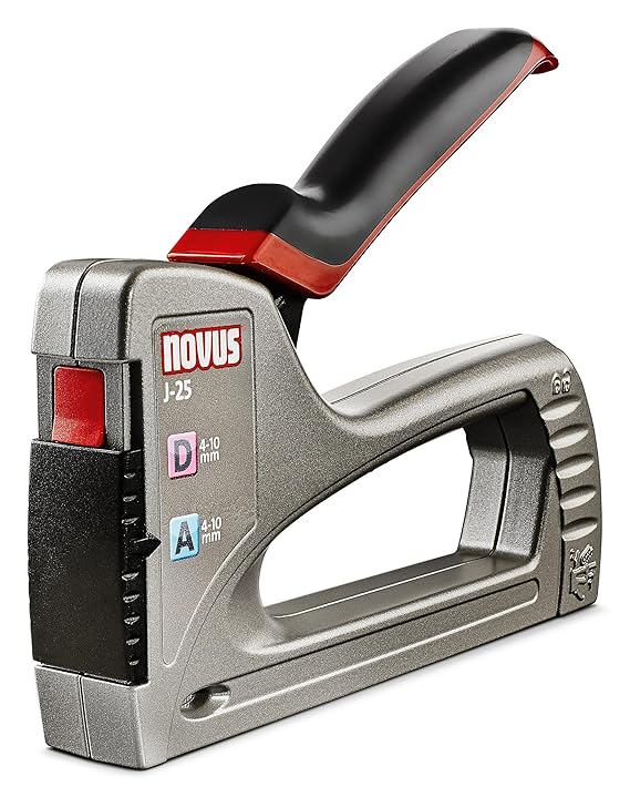 Novus Handtacker J-25, kleiner Profi-Tacker, Metall, Unterlademechanik, Sicherheitsentriegelung, für 4 - 10 mm Klammern