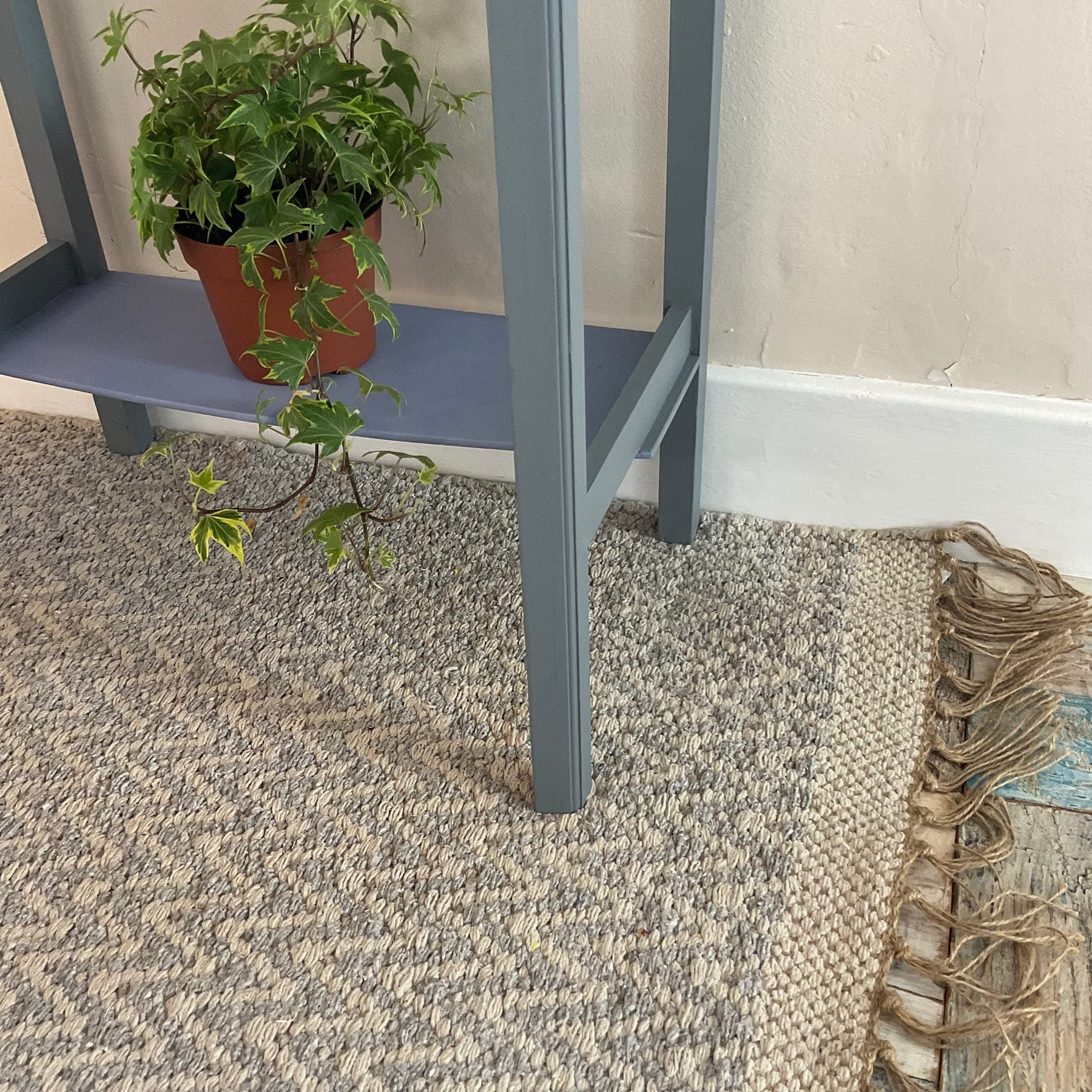 Second Nature Online Long Greta Pale Grey Herringbone Runner Rug with Soft Flat Weave Natural Cotton Jute Yarn 70 cm x 200 cm