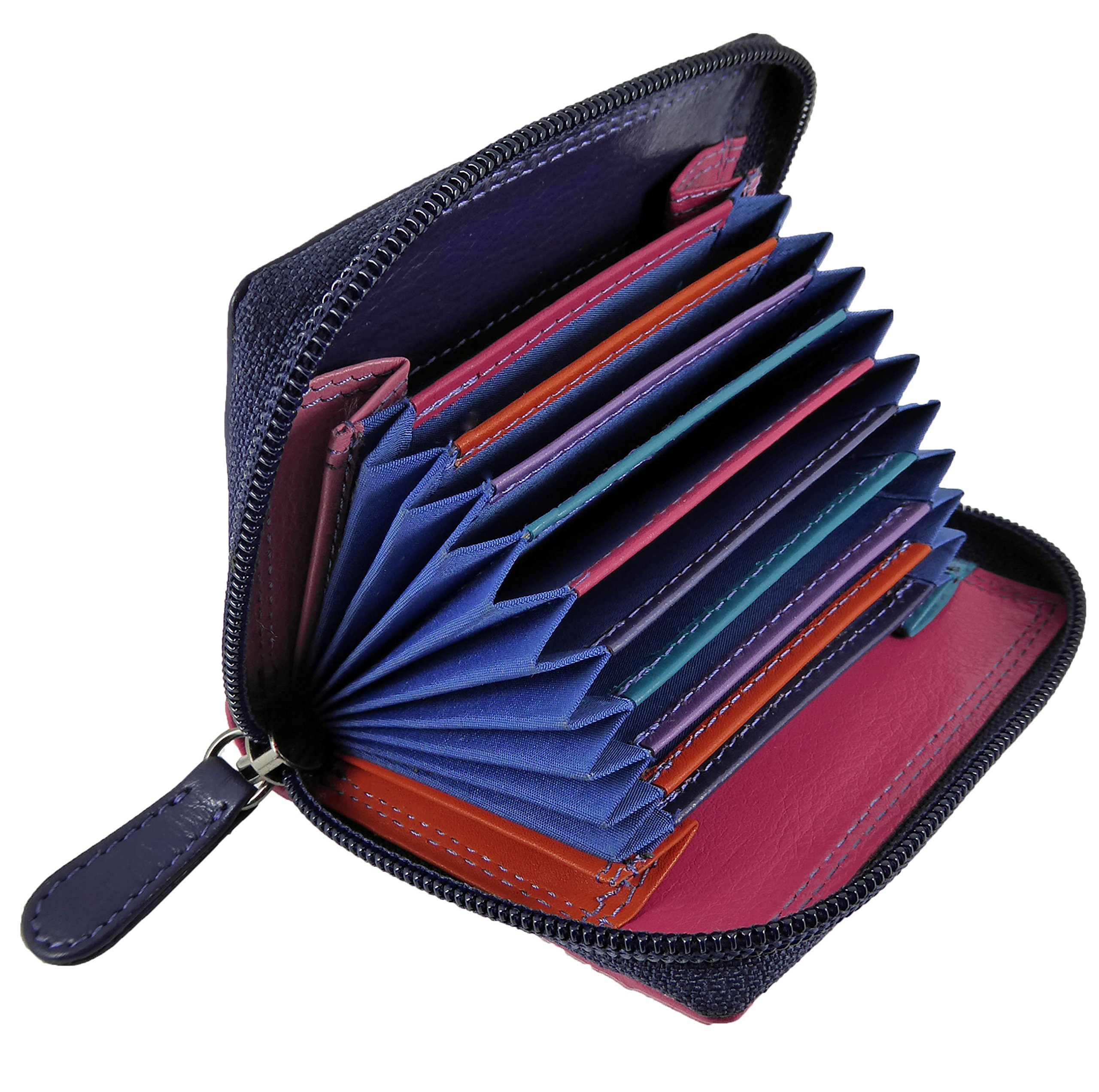 Hide and Sleek Ladies Multicoloured Leather Concertina Card Holder RFID-Protection (Purple Multi)