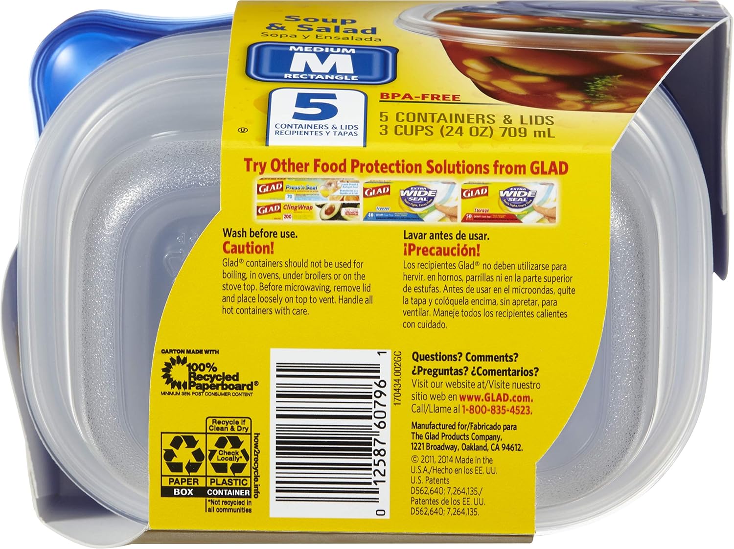 GladWare Soup & Salad Food Storage Containers, Medium Rectangle Holds 24 Ounces of Food, 5 Count Set: Home & Kitchen