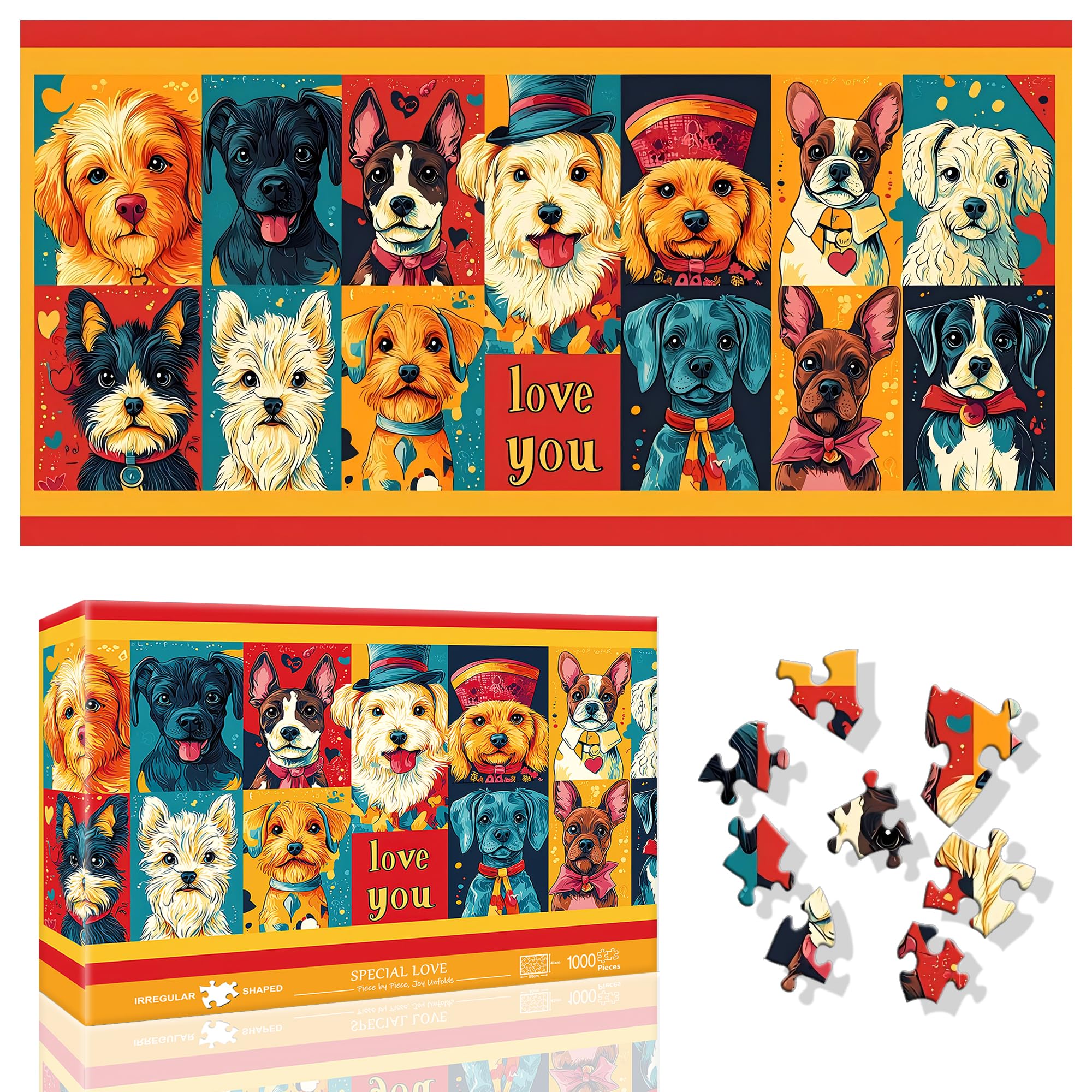 Ginfonr 1000 Piece Jigsaw Puzzles for Adults - SPECIAL LOVE, Irregular Shaped Pieces for Challenging Fun, No Dust Classic Animal Artistic Puzzle, Gifts for Family Game Night 31.5 x 16 inch โ image 1