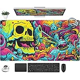 Gaming Desk Mat Skull Desk Pad Extended Mouse Pad XXL, Cool Mouse and Keyboard Mat Big Desktop Mats for Desk, Laptop Mat with Non-Slip Base & Stitched Edges, Office Decor for Men 31.5