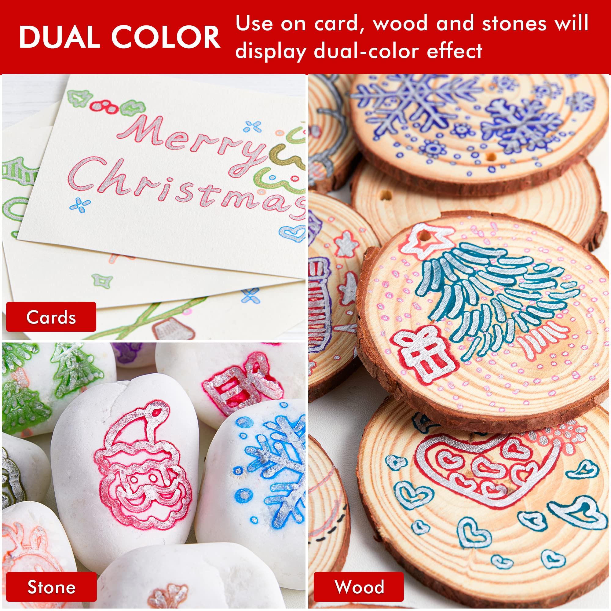 Shuttle Art Double Line Outline Permanent Markers, 28 Colors Squiggles Shimmer Markers Set, Self Outline Metallic Marker Pens for Art, Drawing, Doodling, Card Making, Christmas Card, DIY Crafts