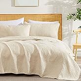 HLC.ME Lorenzo - 3 Piece Full Queen Size Quilt Set, Lightweight Queen Bedspread Coverlet Set (Full/Queen, Beige)