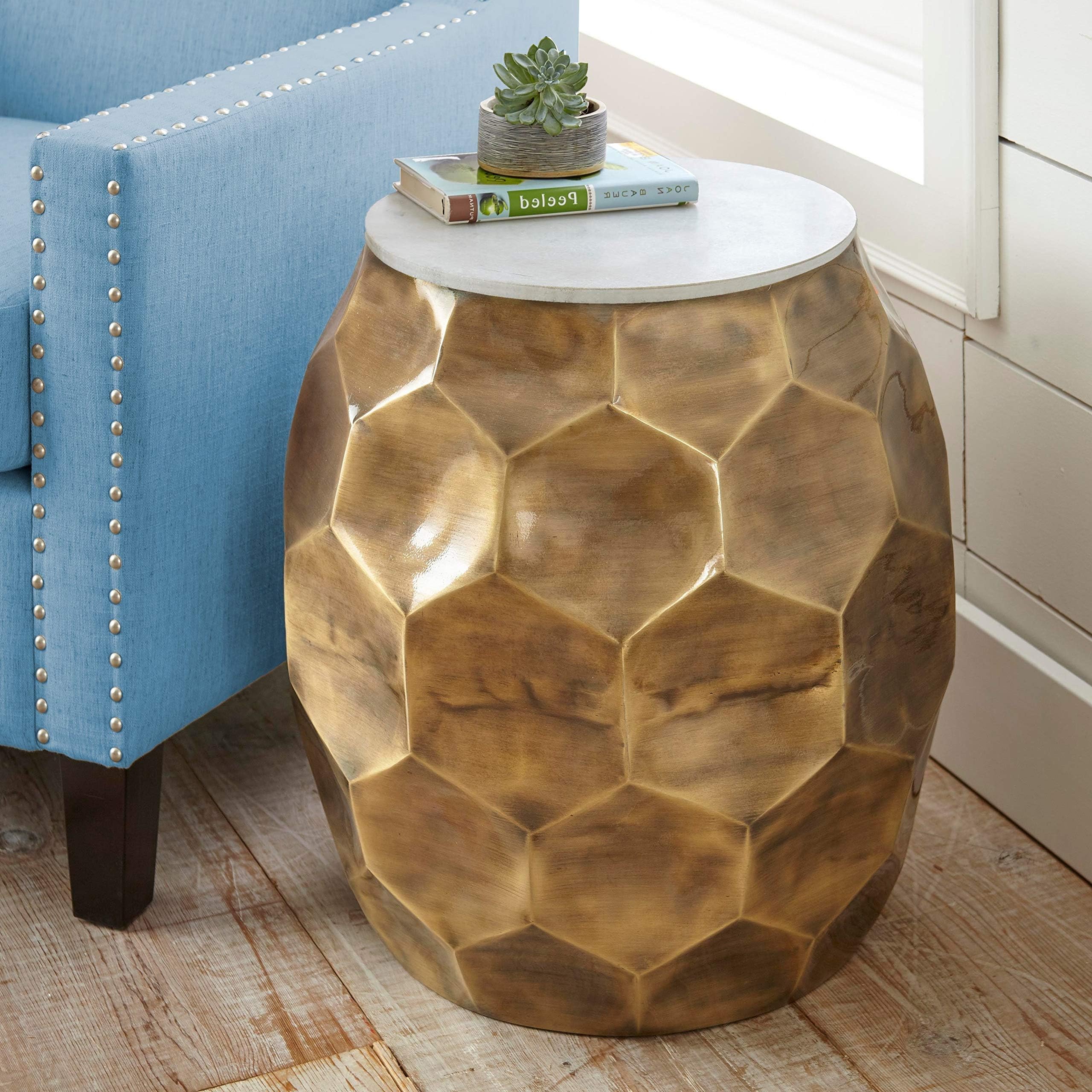 Greyson Living Sirsi Brass Finished Iron/Marble Round End Table by