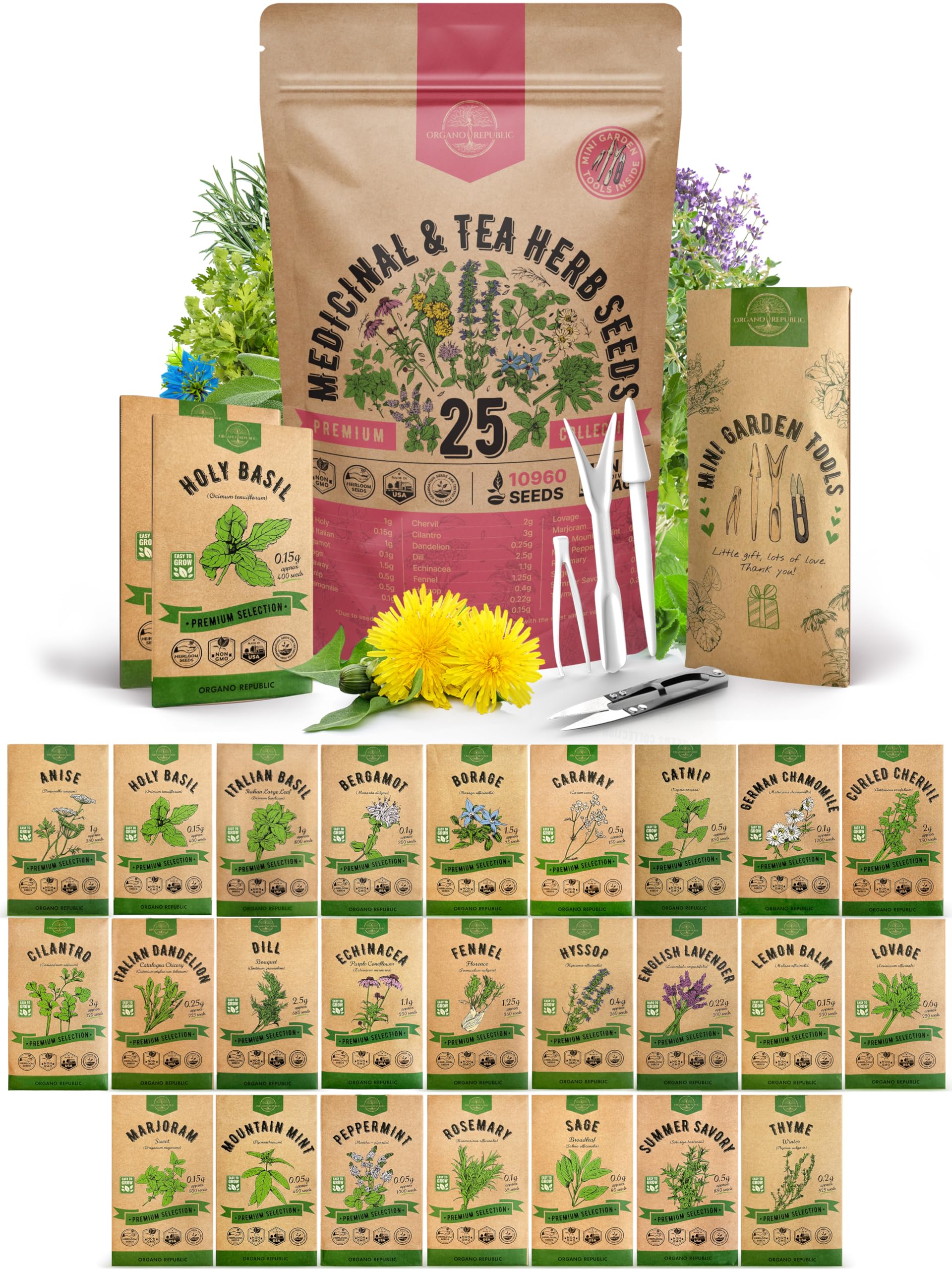 Organo Republic 25 Medicinal & Tea Herb Seeds