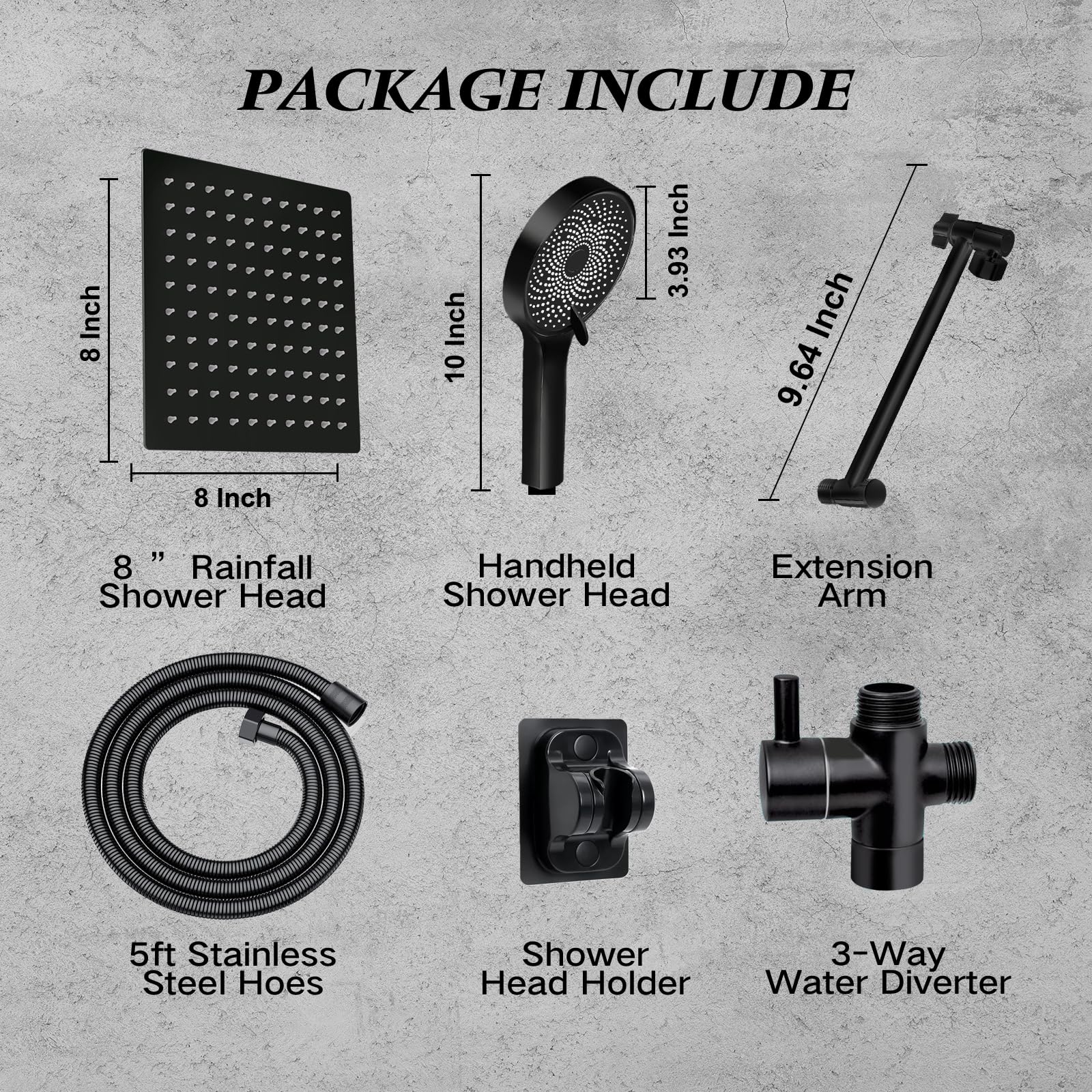 Shower Head, 8 inch Multifunction High Pressure Rain Shower Head with Handheld Spray Combo with 11'' Angle Adjustable Extension Arm/Flow Regulator/Shower System Matte Black