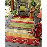 Unique Loom Outdoor Modern Collection Area Rug - Traditional (7' 1" x 10' Rectangle Multi/Gold)