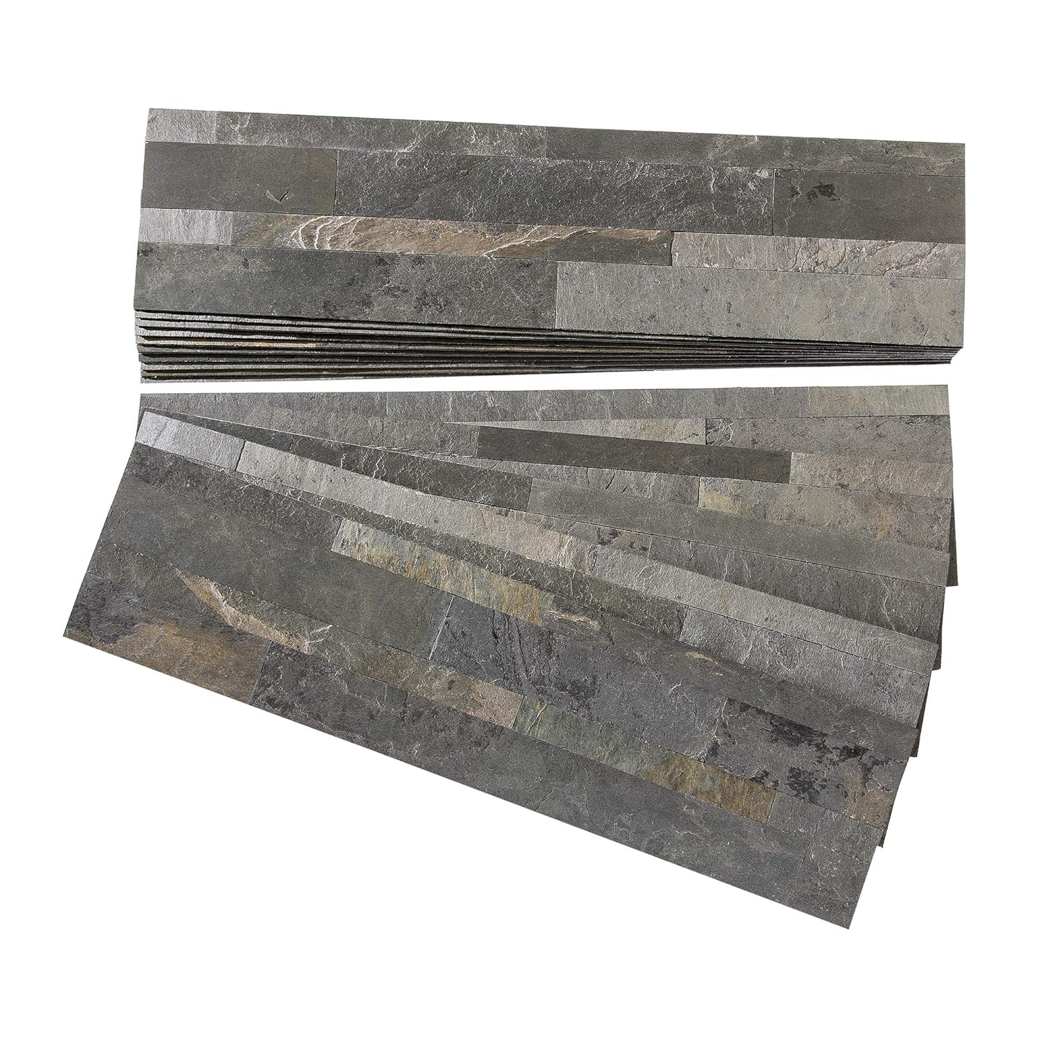 Aspect Peel and Stick Stone Overlay Kitchen Backsplash - Iron Slate (Approx. 15 sq ft Kit) - Easy DIY Tile Backsplash