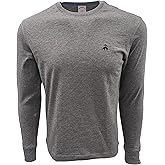 Brooks Brothers Men's All Cotton Golden Fleece Embroidery Solid Long Sleeve Crewneck Tee T-Shirt (Medium, Grey Heather (Maroon Logo))