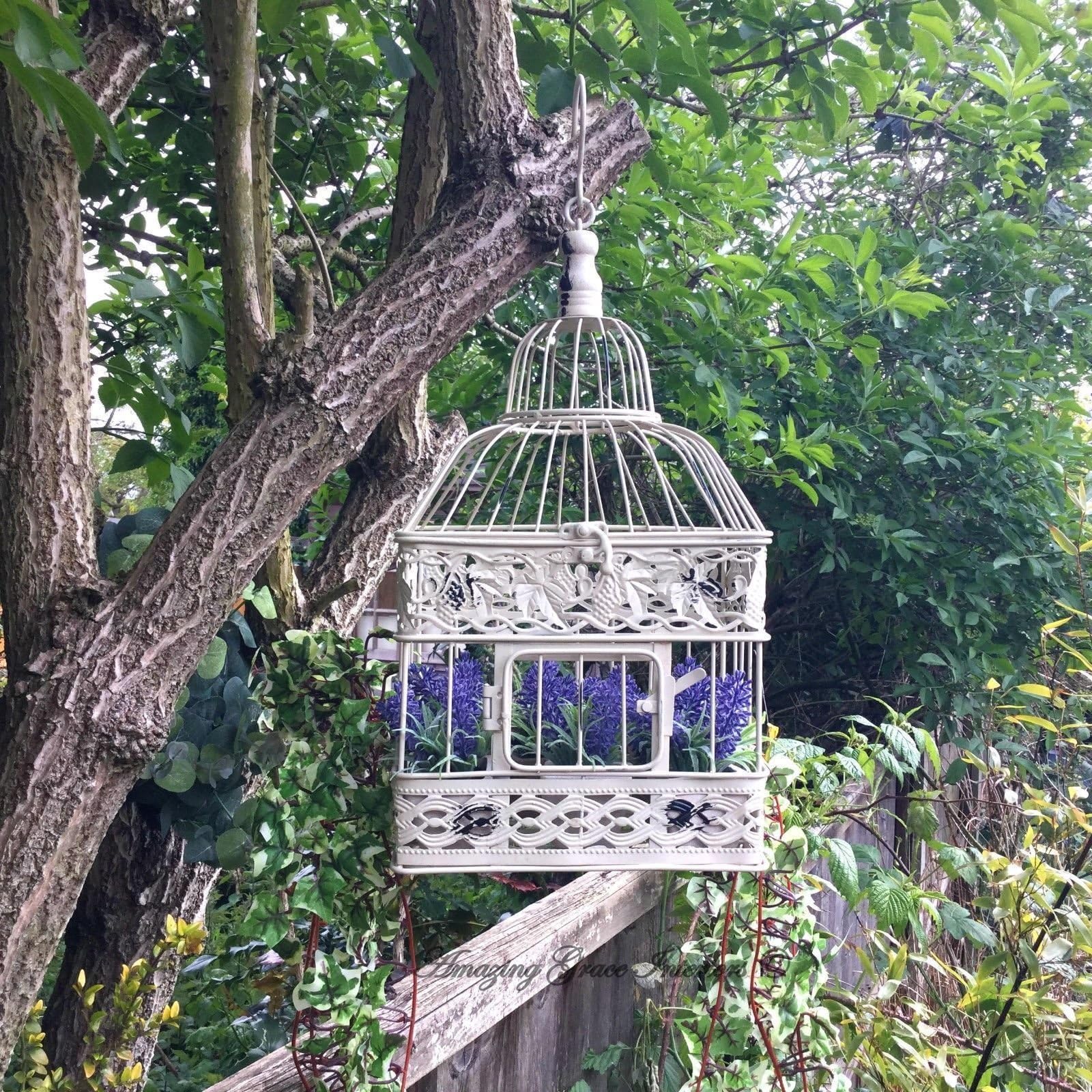 Vintage Style Cream Metal Birdcage Garden Planter Flower Pot Holder Ornament