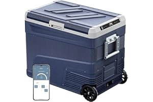 EKOJUCE 12 Volt Refrigerator Portable Fridge - 58 Quart(55L) Electric Cooler with Wheels, 12/24V DC & 100-240V AC, -4℉-68℉, APP Control, 12V Car Fridge for Camping, Boating, Truck, RV, Outdoor, Home