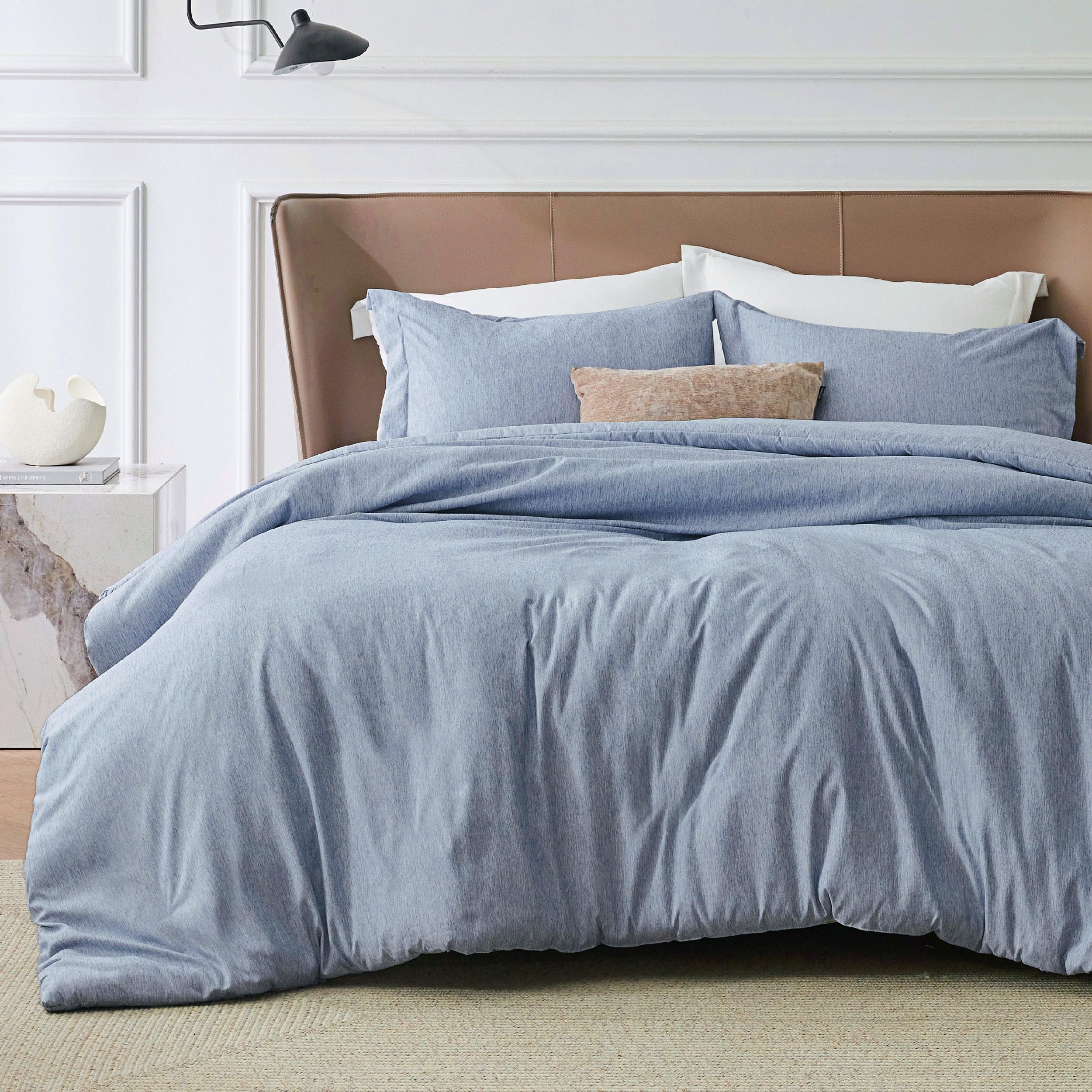Photo 1 of Bedsure Blue Duvet Cover Queen Size - Super Soft Cationic Dyed Duvet Cover for Kids with Zipper Closure, 3 Pieces, No Comforter(Queen, 90"x90")