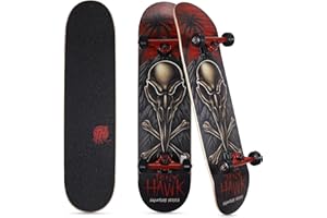 VOYAGER Tony Hawk 31 inch Skateboard, Tony Hawk Signature Series 4, 9-ply Maple Deck Skateboard for Cruising, Carving, Tricks and Downhill, Crossbones
