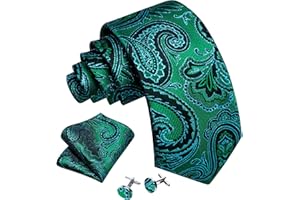 Green Men Tie and Pocket Square Woven Classic Floral Mens Ties Handkerchief Set Wedding Party