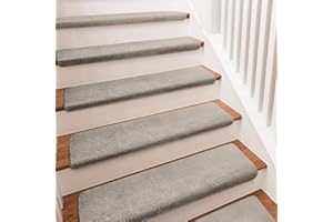 PURE ERA Carpet Stair Treads Ultra Plush 9.5" X 30"Soft Bullnose Indoor Stair Protectors Pet-Friendly Non-Slip Skid Resistant Tape Free Washable Reusable(14 Pieces, Cream Gray)