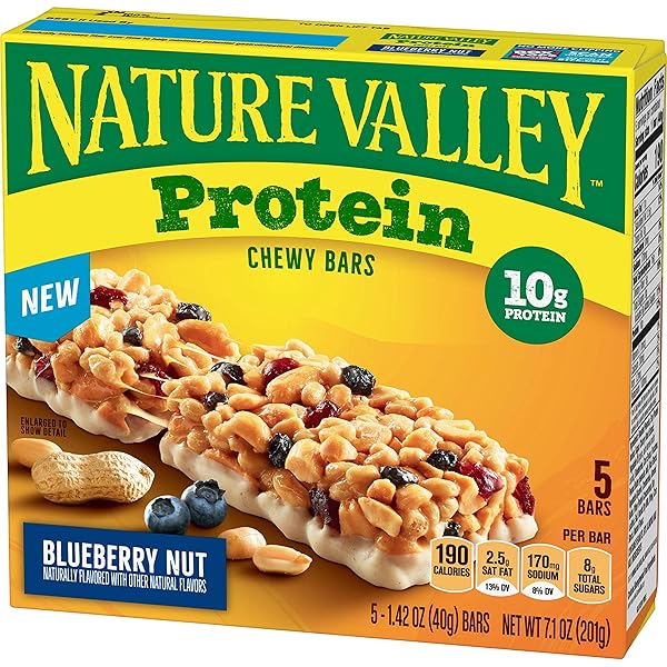 NATURE VALLEY PROTEIN GRANOLA BARS, BLUEBERRY NUT, CHEWY SNACK BARS, 5 BARS, 7.1 OZ