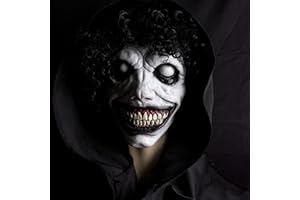 Wellinology Smiling Demon Halloween Scary Mask, Latex Creepy Realistic Ghost Devil Zombie Cosplay Costume Mask Party Props (White Smiling Demon)