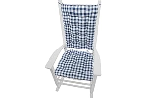 Barnett Home Decor Classic Check Blue Rocking Chair Cushions - Extra-Large - Latex Foam Fill Rocker Seat & Backrest Cushion with Ties - Reversible, Machine Washable, Made in USA, 100% Cotton Plaid