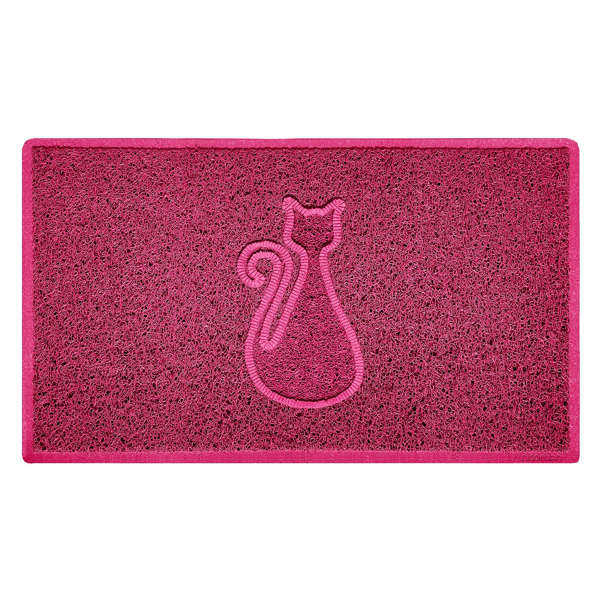 Nicoman CAT Shape Cat Litter Box Mat, Dog Food Feeding Tray Matt, Non-Slip, Easy Clean, Washable(75x44cm,Medium),PINK