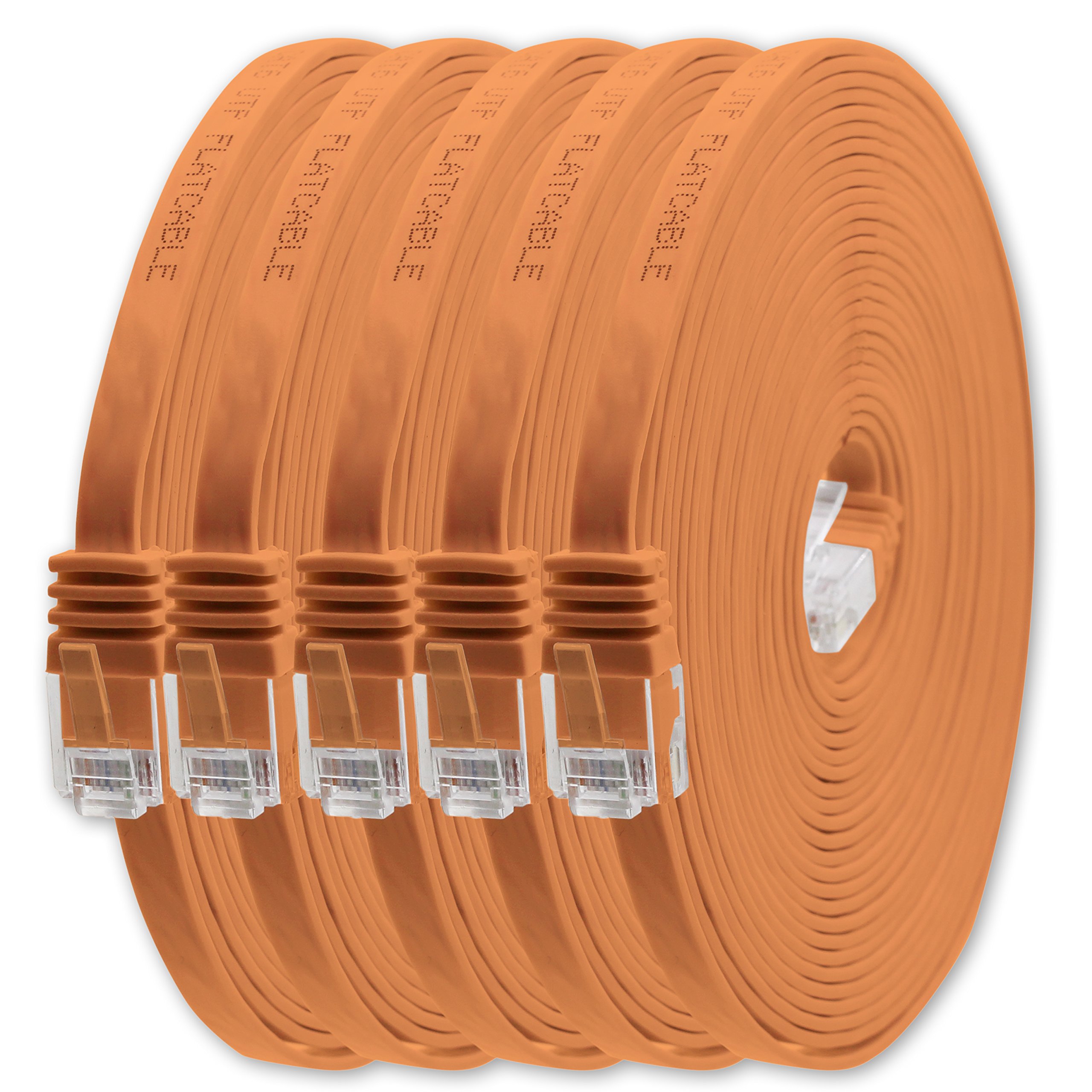 1aTTack.de 0.25m Orange Cat.6 Flat Network Cable - 5 Pieces - Ultra Slim Micro Patch Cable 1000 Mbit/s Gigabit LAN (RJ45)