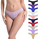 Umiehary 10 Pieces T Back Low Waist See Through V Shape Panties Underwear Lace Cotton Thongs XSmall-4XLarge