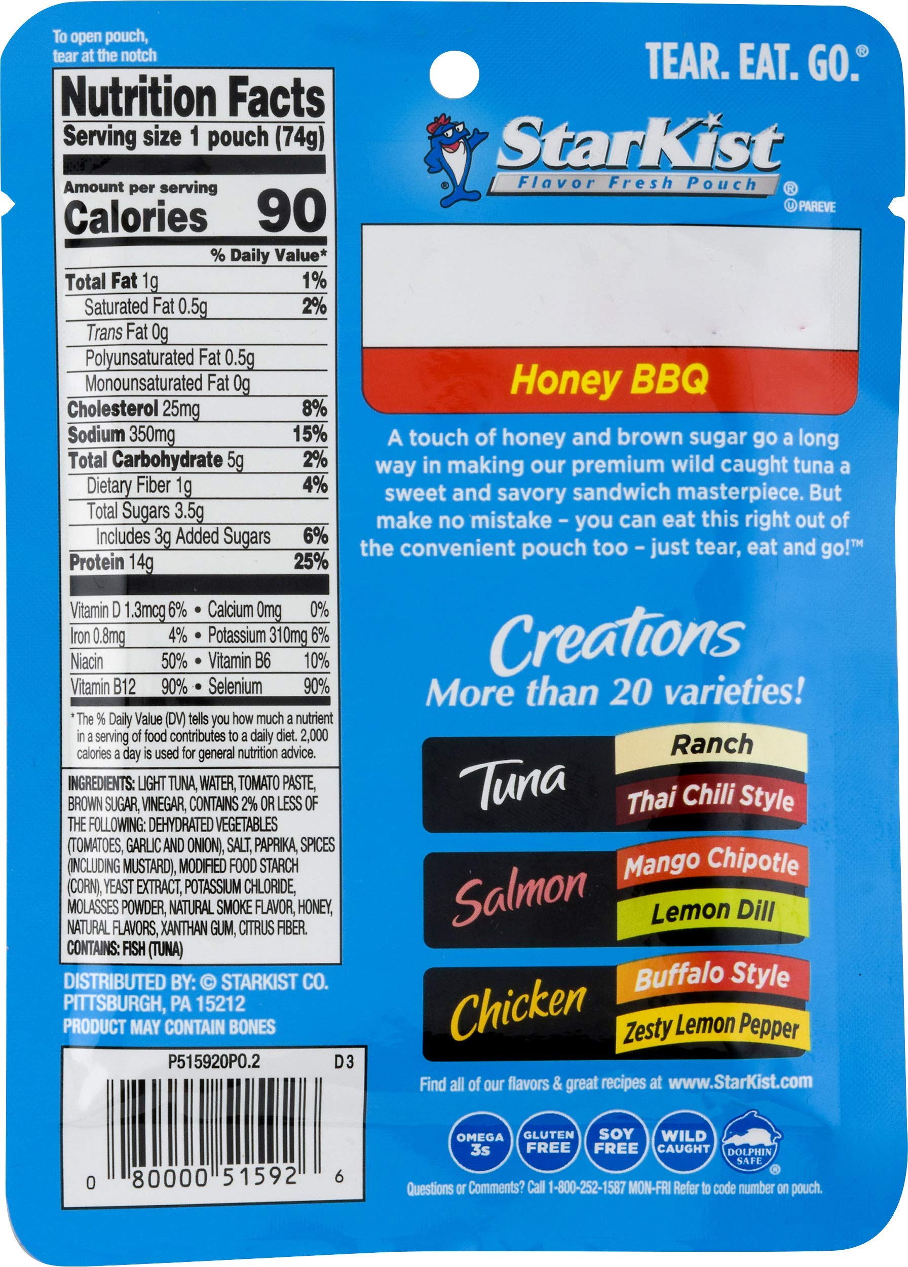 StarKist Tuna Creations Honey BBQ , Single Serve Pouch, 2.6 oz (Pack of